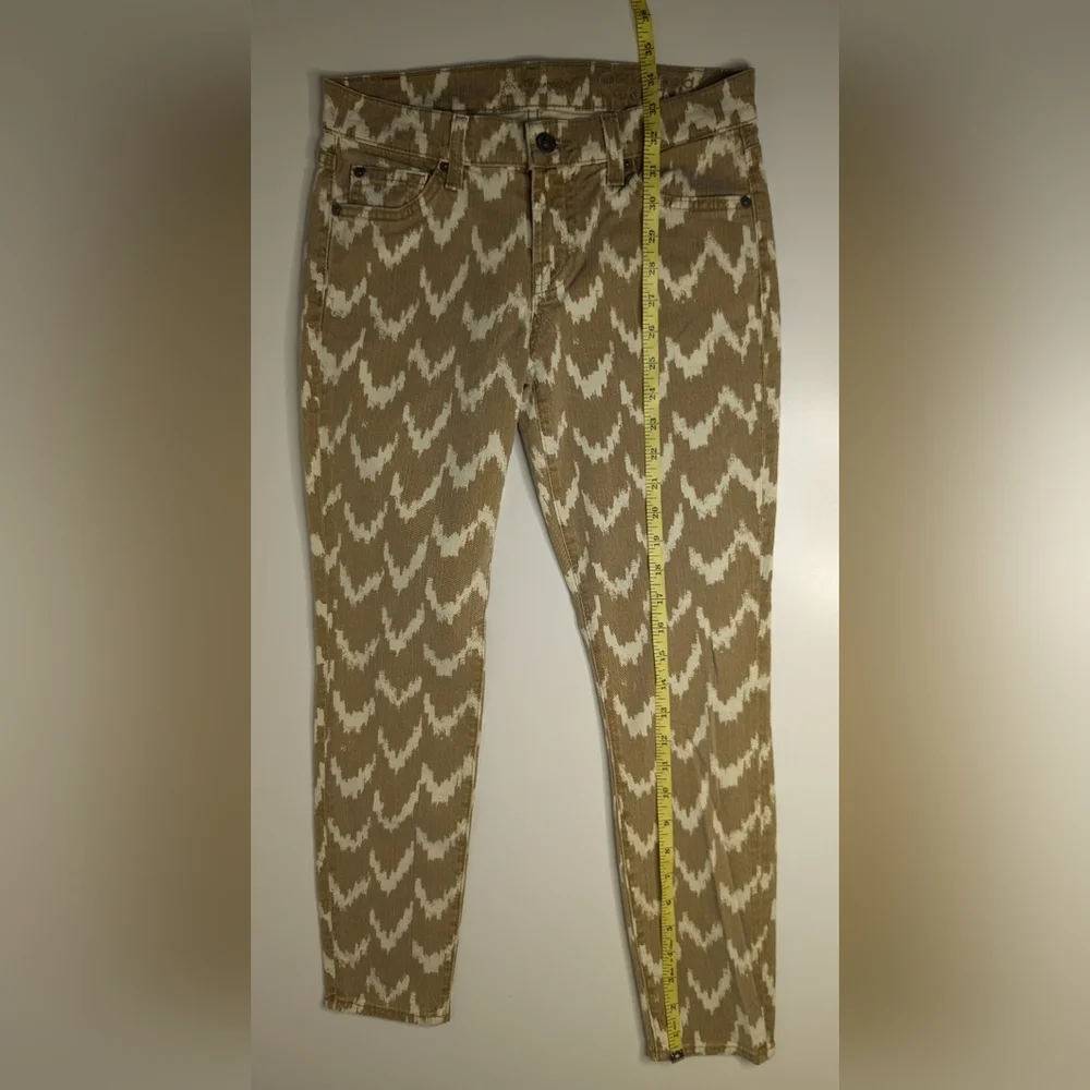 7 For All Mankind Size 24 Skinny Cropped Jeans Tan with Cream Chevron Women - Picture 9 of 10